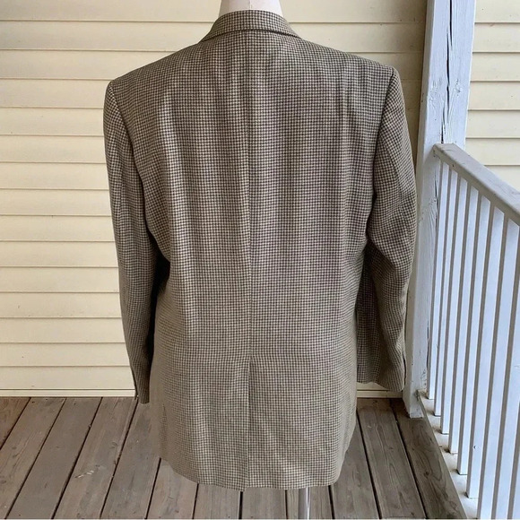 LANDS END Houndstooth Blazer Wool Silk Linen Blend Mens 46L Sport Coat Jacket - Picture 2 of 14